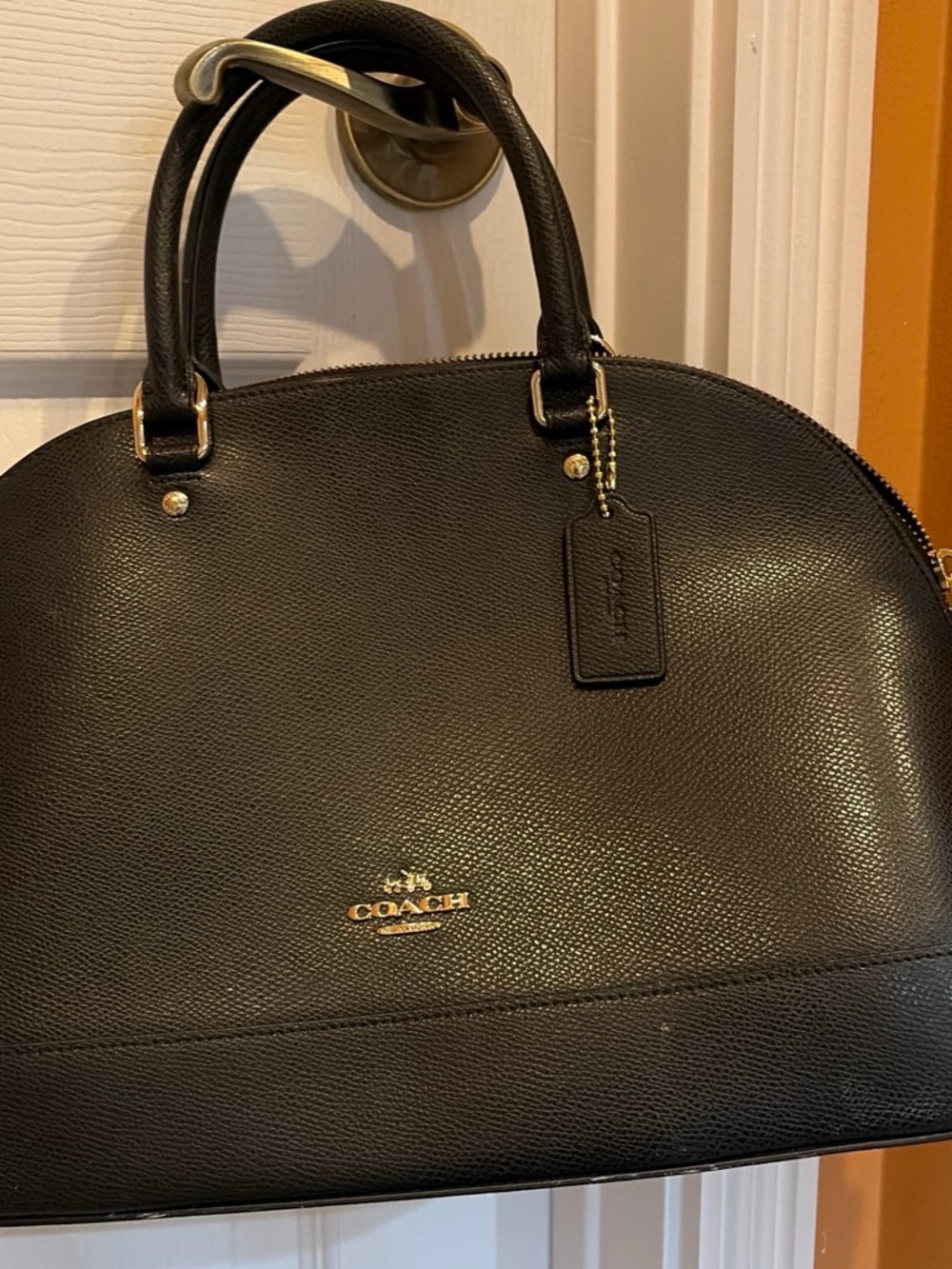 Coach Black Pebbled Leather Dome Satchel with Gold Hardware